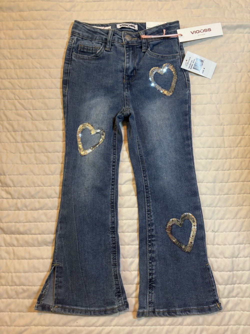 Vigoss Blue Flare Jeans with Sequin Heart Accents